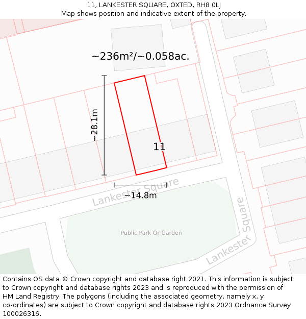 11, LANKESTER SQUARE, OXTED, RH8 0LJ: Plot and title map
