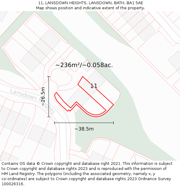 11, LANSDOWN HEIGHTS, LANSDOWN, BATH, BA1 5AE: Plot and title map