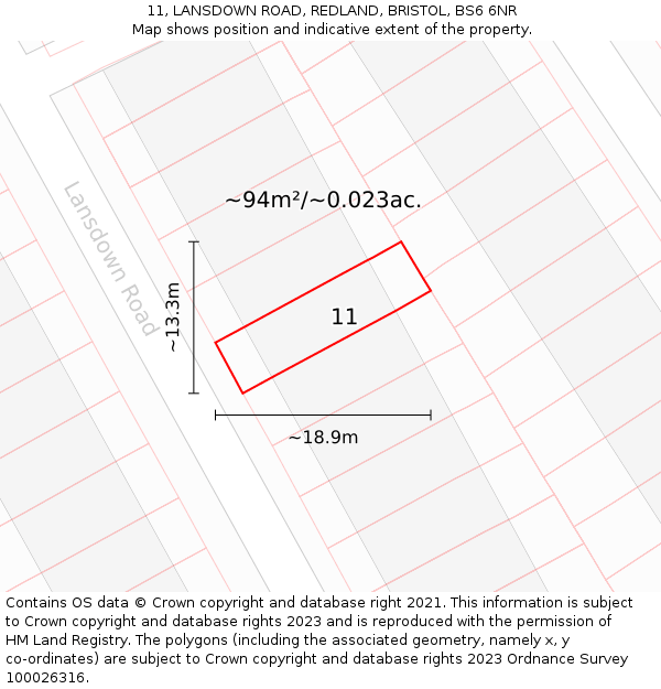 11, LANSDOWN ROAD, REDLAND, BRISTOL, BS6 6NR: Plot and title map