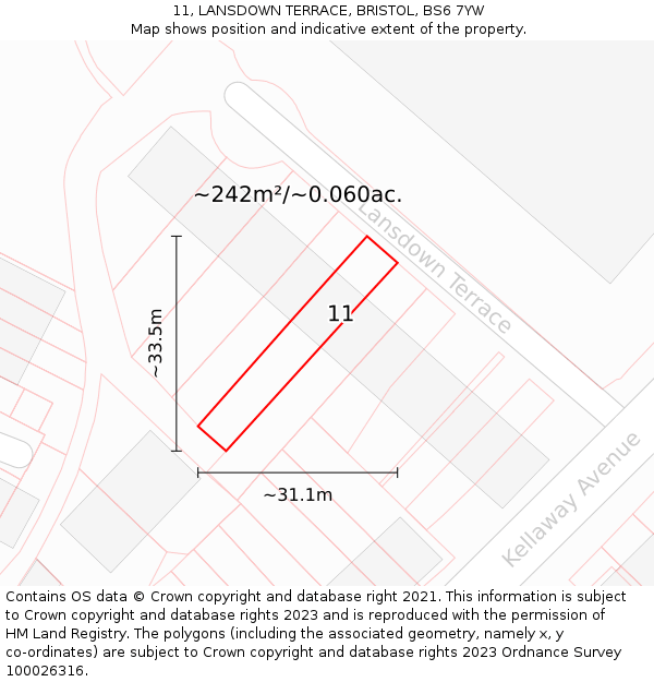 11, LANSDOWN TERRACE, BRISTOL, BS6 7YW: Plot and title map