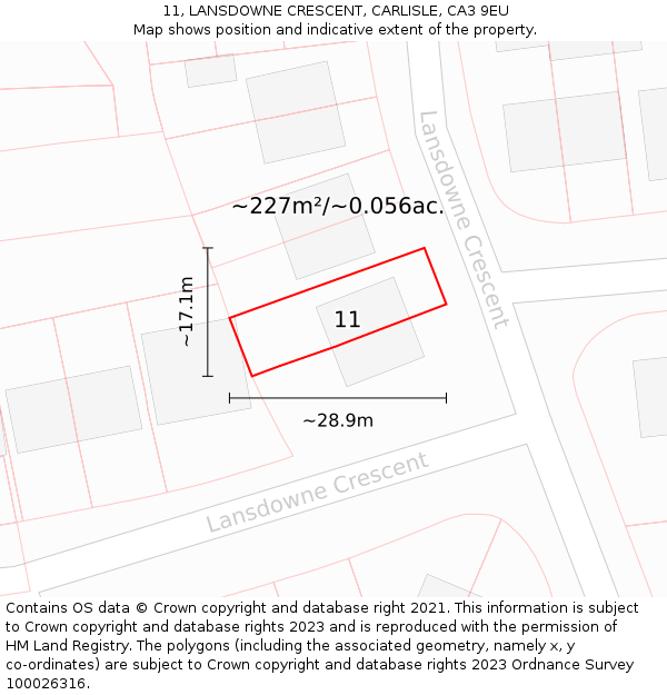 11, LANSDOWNE CRESCENT, CARLISLE, CA3 9EU: Plot and title map