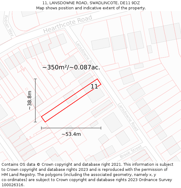 11, LANSDOWNE ROAD, SWADLINCOTE, DE11 9DZ: Plot and title map