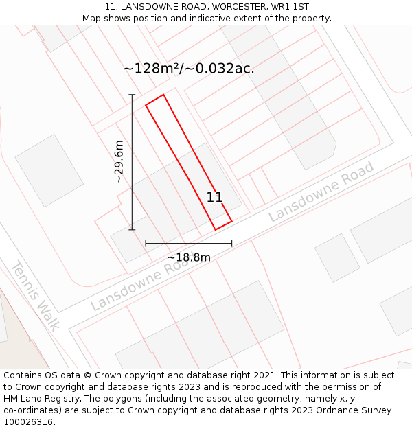 11, LANSDOWNE ROAD, WORCESTER, WR1 1ST: Plot and title map