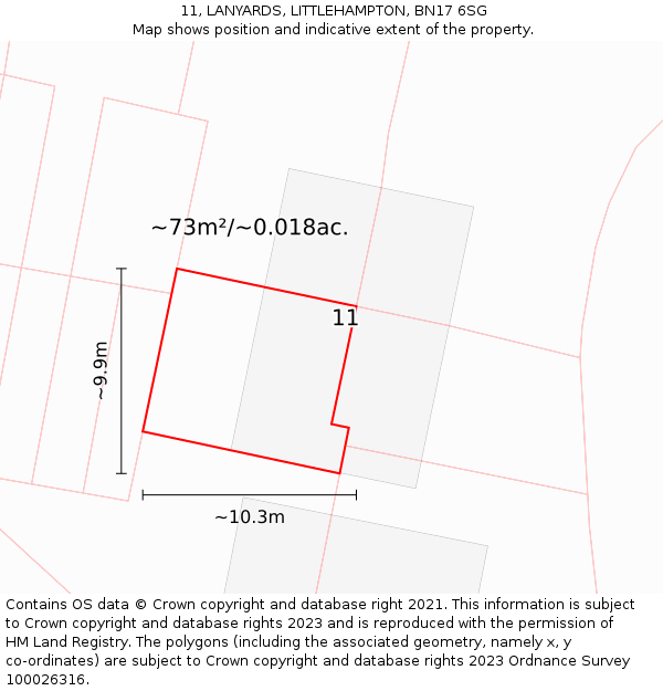 11, LANYARDS, LITTLEHAMPTON, BN17 6SG: Plot and title map