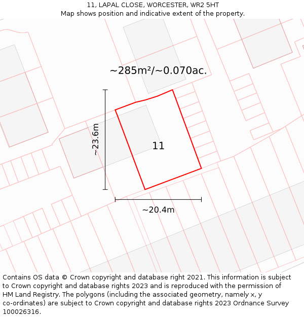11, LAPAL CLOSE, WORCESTER, WR2 5HT: Plot and title map