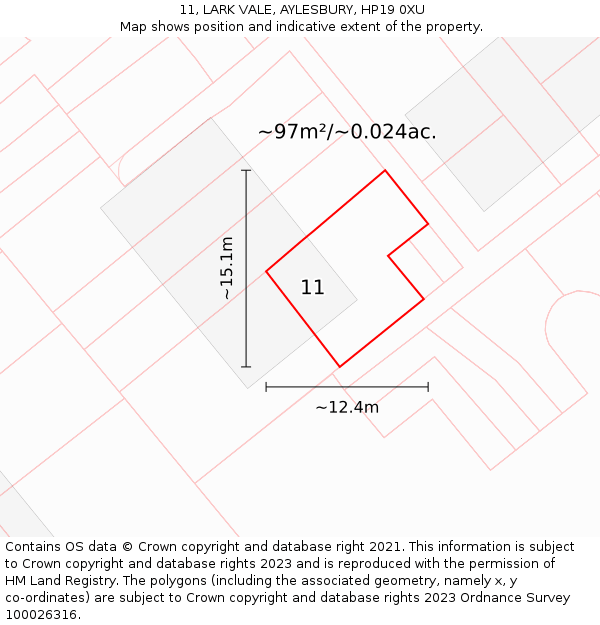 11, LARK VALE, AYLESBURY, HP19 0XU: Plot and title map