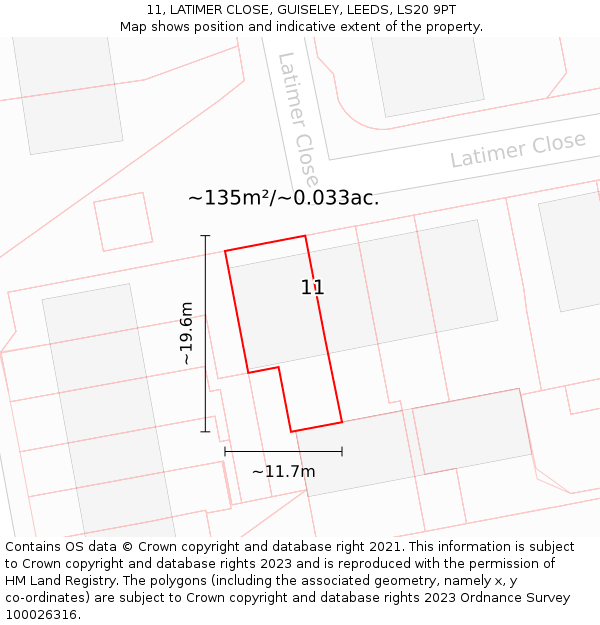 11, LATIMER CLOSE, GUISELEY, LEEDS, LS20 9PT: Plot and title map