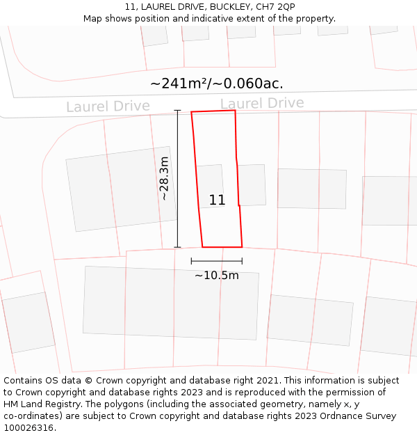 11, LAUREL DRIVE, BUCKLEY, CH7 2QP: Plot and title map