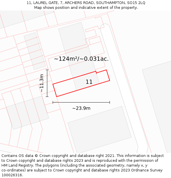 11, LAUREL GATE, 7, ARCHERS ROAD, SOUTHAMPTON, SO15 2LQ: Plot and title map