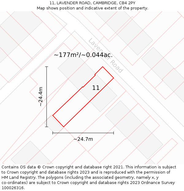 11, LAVENDER ROAD, CAMBRIDGE, CB4 2PY: Plot and title map
