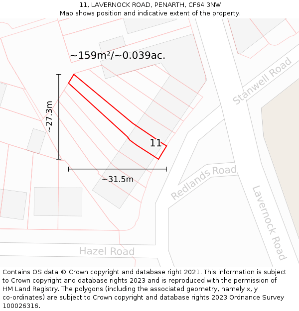 11, LAVERNOCK ROAD, PENARTH, CF64 3NW: Plot and title map