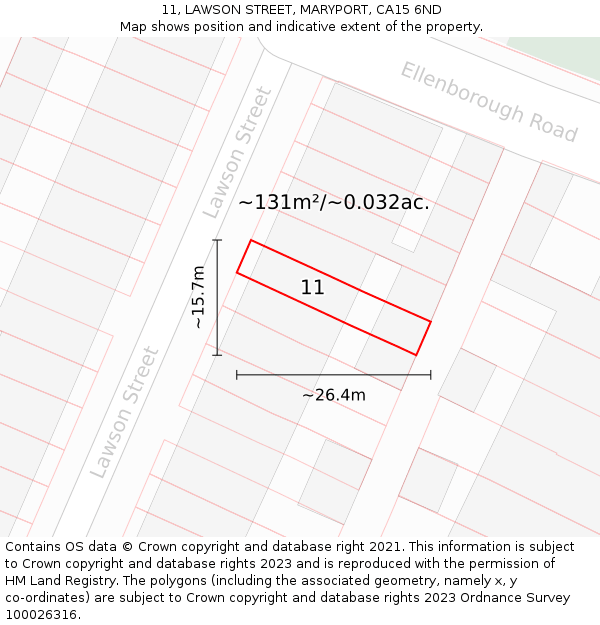 11, LAWSON STREET, MARYPORT, CA15 6ND: Plot and title map