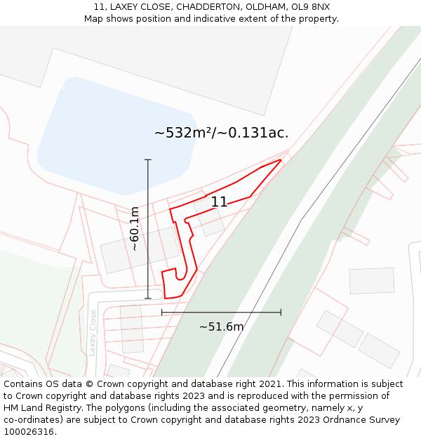 11, LAXEY CLOSE, CHADDERTON, OLDHAM, OL9 8NX: Plot and title map