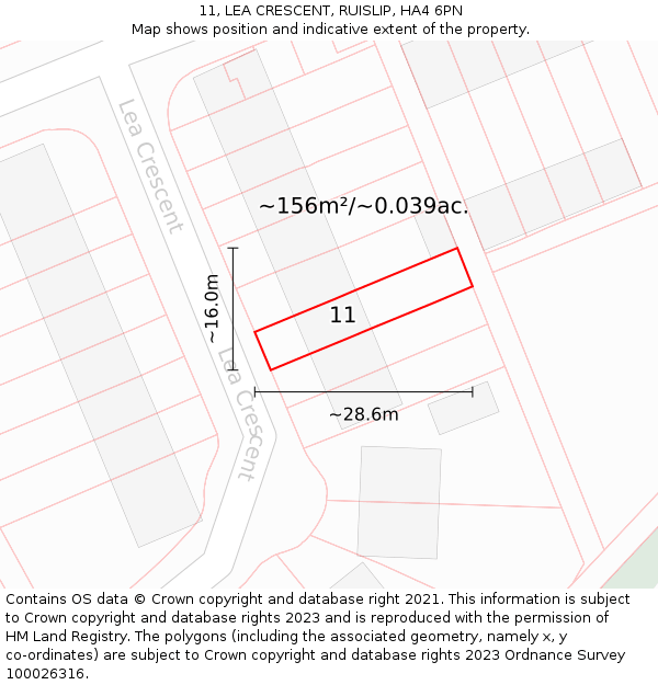 11, LEA CRESCENT, RUISLIP, HA4 6PN: Plot and title map