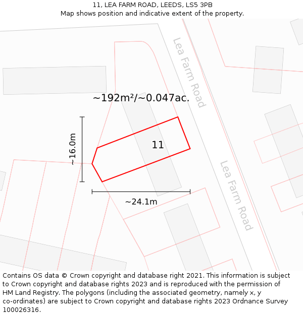11, LEA FARM ROAD, LEEDS, LS5 3PB: Plot and title map