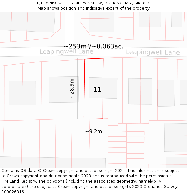 11, LEAPINGWELL LANE, WINSLOW, BUCKINGHAM, MK18 3LU: Plot and title map