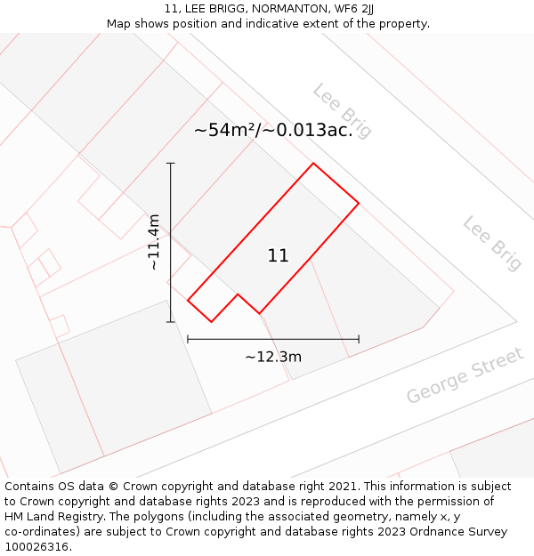 11, LEE BRIGG, NORMANTON, WF6 2JJ: Plot and title map