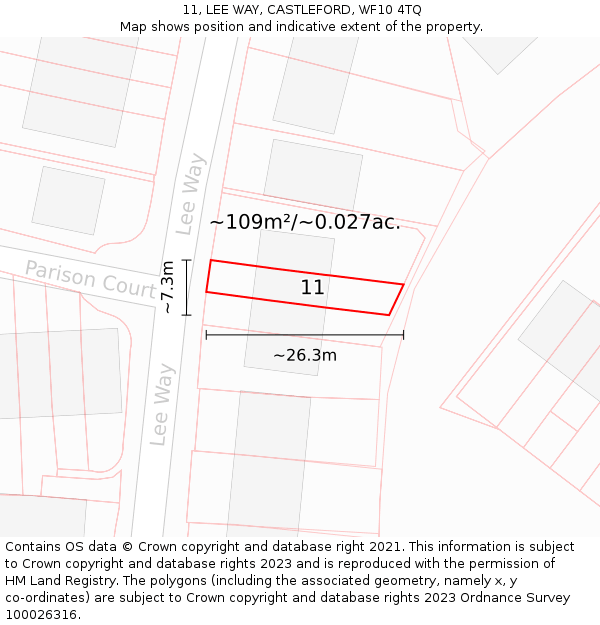 11, LEE WAY, CASTLEFORD, WF10 4TQ: Plot and title map