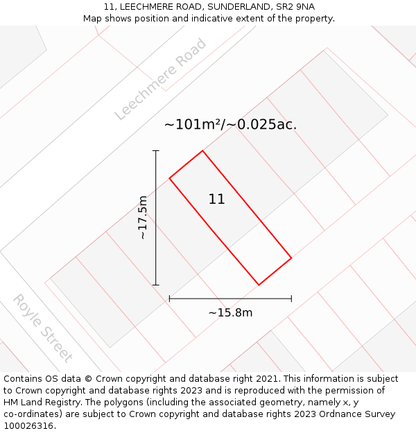 11, LEECHMERE ROAD, SUNDERLAND, SR2 9NA: Plot and title map