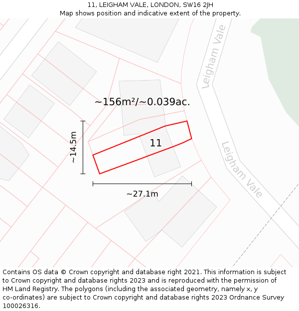 11, LEIGHAM VALE, LONDON, SW16 2JH: Plot and title map