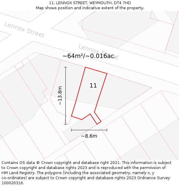 11, LENNOX STREET, WEYMOUTH, DT4 7HD: Plot and title map