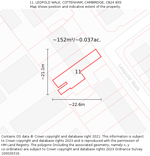 11, LEOPOLD WALK, COTTENHAM, CAMBRIDGE, CB24 8XS: Plot and title map