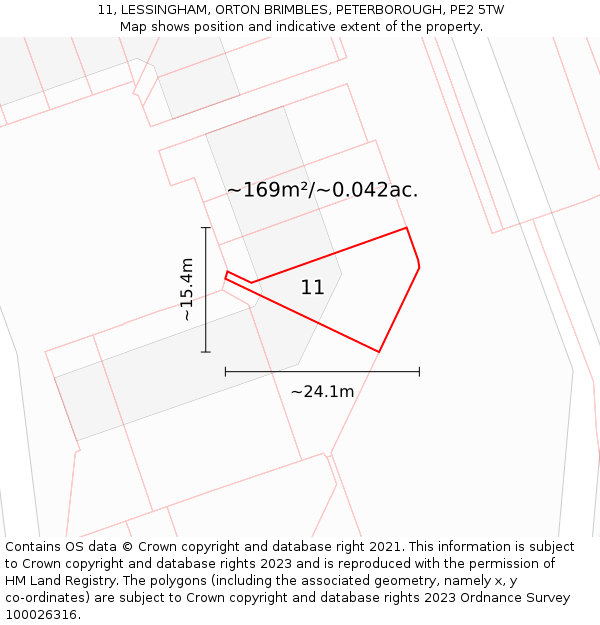 11, LESSINGHAM, ORTON BRIMBLES, PETERBOROUGH, PE2 5TW: Plot and title map