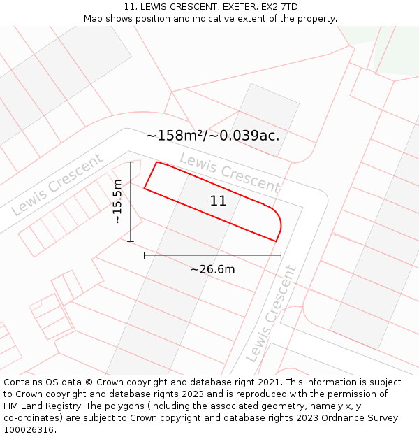 11, LEWIS CRESCENT, EXETER, EX2 7TD: Plot and title map