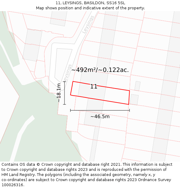11, LEYSINGS, BASILDON, SS16 5SL: Plot and title map