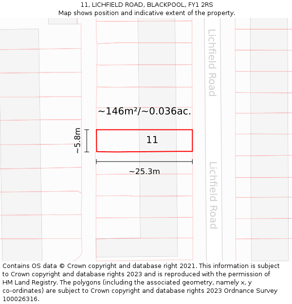 11, LICHFIELD ROAD, BLACKPOOL, FY1 2RS: Plot and title map