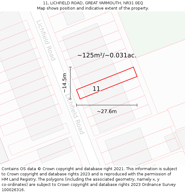 11, LICHFIELD ROAD, GREAT YARMOUTH, NR31 0EQ: Plot and title map