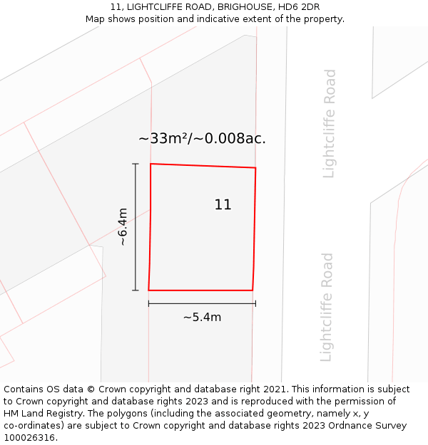 11, LIGHTCLIFFE ROAD, BRIGHOUSE, HD6 2DR: Plot and title map