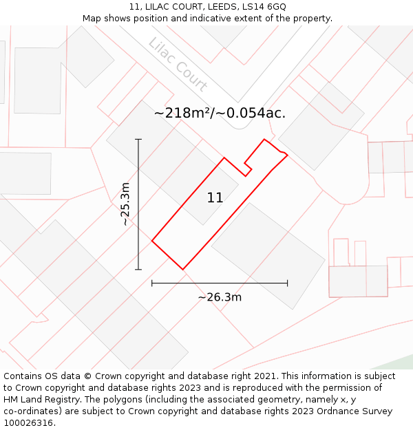11, LILAC COURT, LEEDS, LS14 6GQ: Plot and title map
