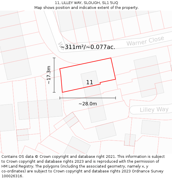 11, LILLEY WAY, SLOUGH, SL1 5UQ: Plot and title map