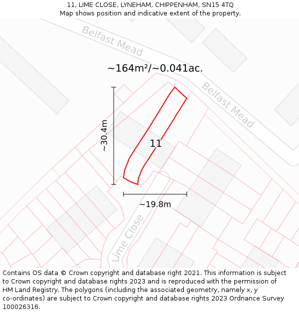 11, LIME CLOSE, LYNEHAM, CHIPPENHAM, SN15 4TQ: Plot and title map
