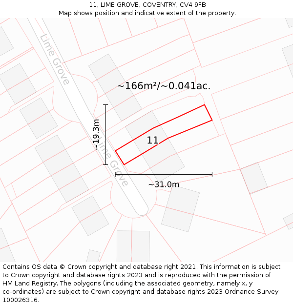 11, LIME GROVE, COVENTRY, CV4 9FB: Plot and title map