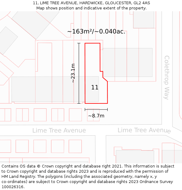 11, LIME TREE AVENUE, HARDWICKE, GLOUCESTER, GL2 4AS: Plot and title map