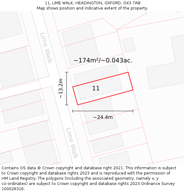 11, LIME WALK, HEADINGTON, OXFORD, OX3 7AB: Plot and title map