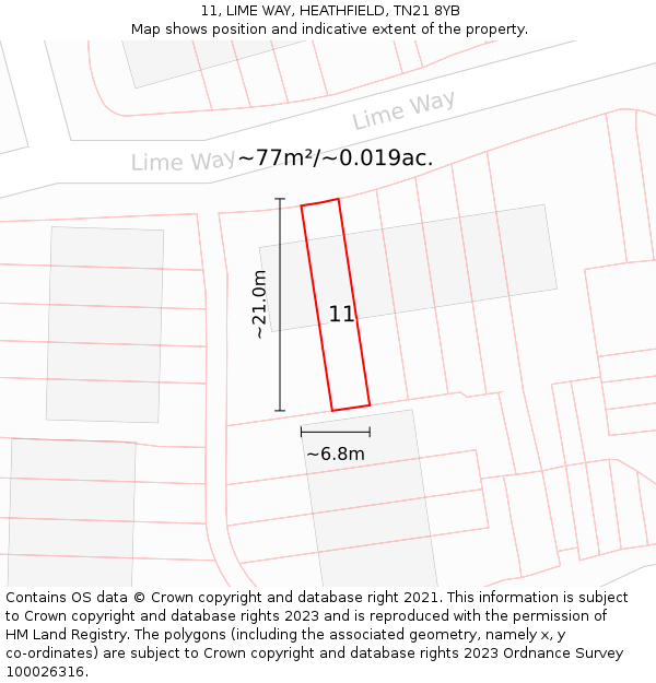11, LIME WAY, HEATHFIELD, TN21 8YB: Plot and title map