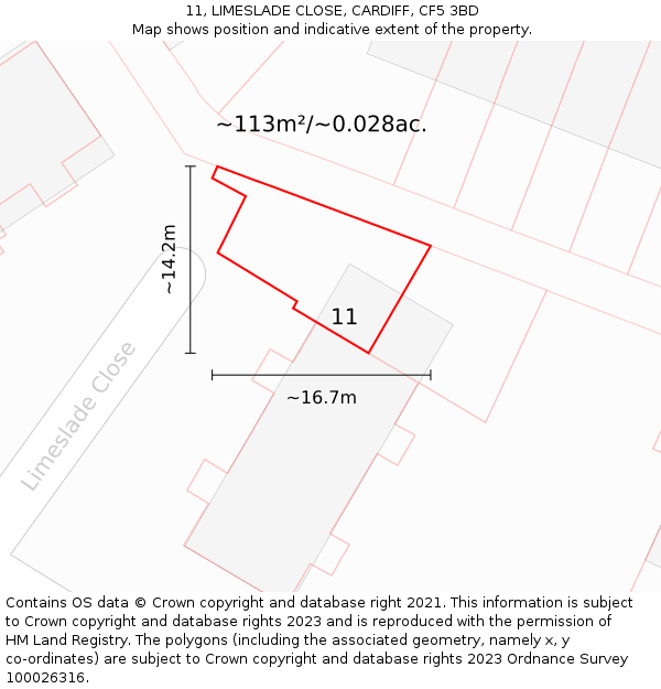 11, LIMESLADE CLOSE, CARDIFF, CF5 3BD: Plot and title map