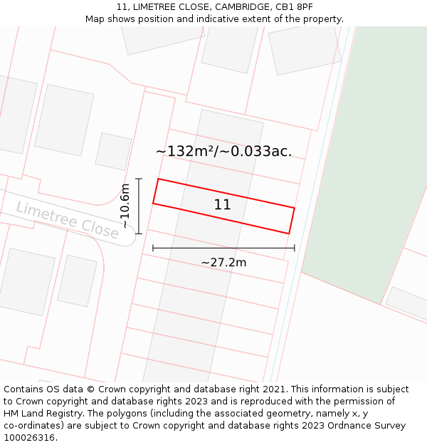 11, LIMETREE CLOSE, CAMBRIDGE, CB1 8PF: Plot and title map