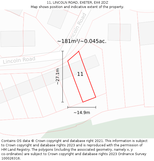 11, LINCOLN ROAD, EXETER, EX4 2DZ: Plot and title map