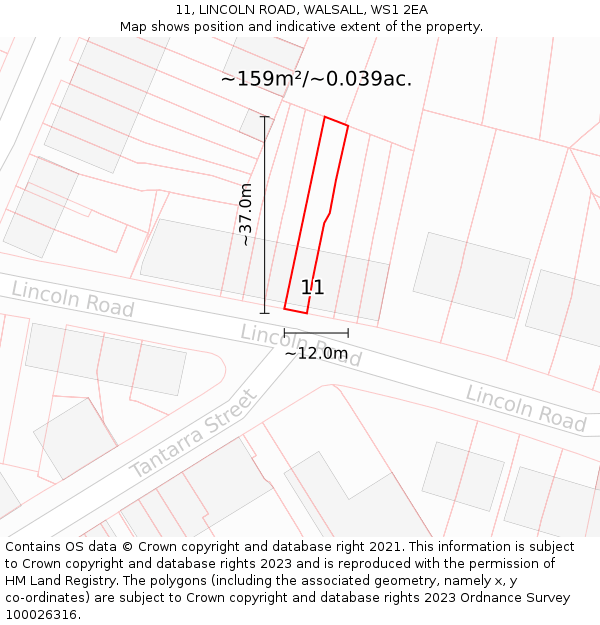 11, LINCOLN ROAD, WALSALL, WS1 2EA: Plot and title map