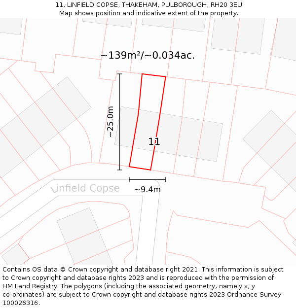 11, LINFIELD COPSE, THAKEHAM, PULBOROUGH, RH20 3EU: Plot and title map