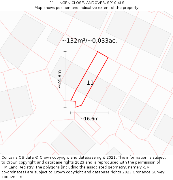 11, LINGEN CLOSE, ANDOVER, SP10 4LS: Plot and title map