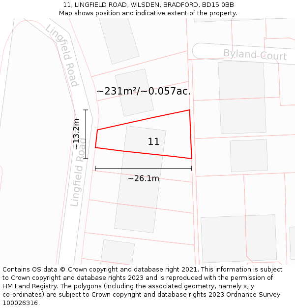 11, LINGFIELD ROAD, WILSDEN, BRADFORD, BD15 0BB: Plot and title map