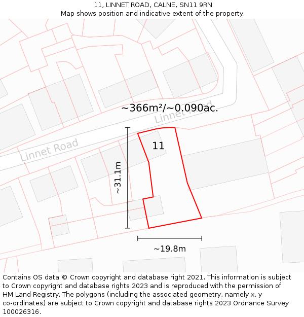 11, LINNET ROAD, CALNE, SN11 9RN: Plot and title map