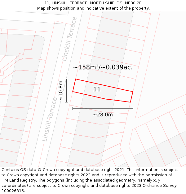 11, LINSKILL TERRACE, NORTH SHIELDS, NE30 2EJ: Plot and title map
