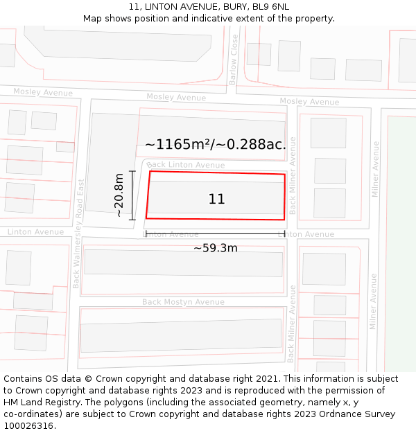 11, LINTON AVENUE, BURY, BL9 6NL: Plot and title map