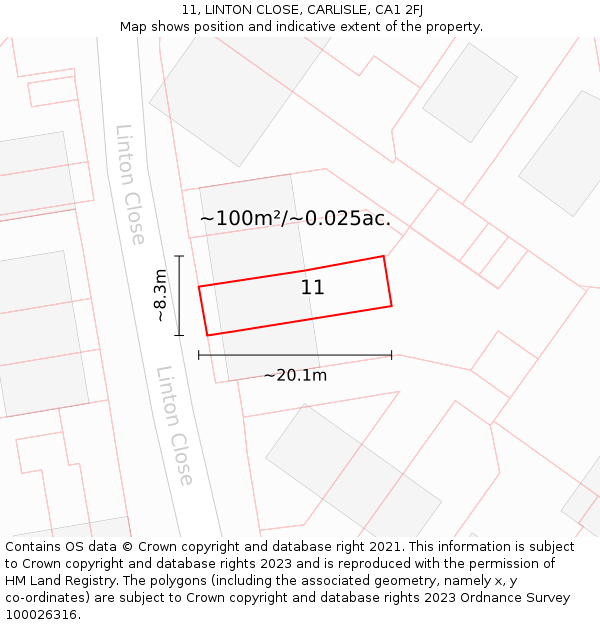 11, LINTON CLOSE, CARLISLE, CA1 2FJ: Plot and title map